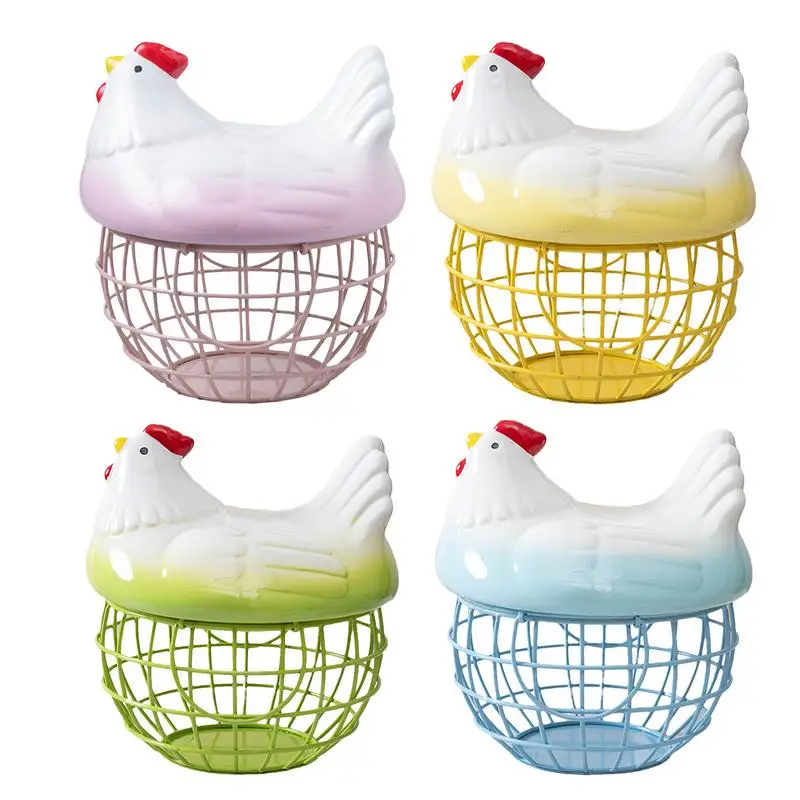 

Egg Rack Chicken Egg Basket Metal Wire Egg Collection Basket With Ceramic Lid Tabletop Egg Holder Egg Organizer Egg Collectors