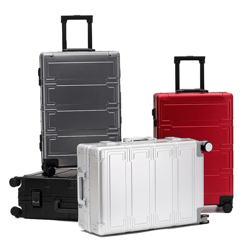 

20/24/26/28 Inch Business Silver Color Rolling Luggage High Quality Aluminum Trolley Suitcase Carry On Suitcase On Mute Wheels