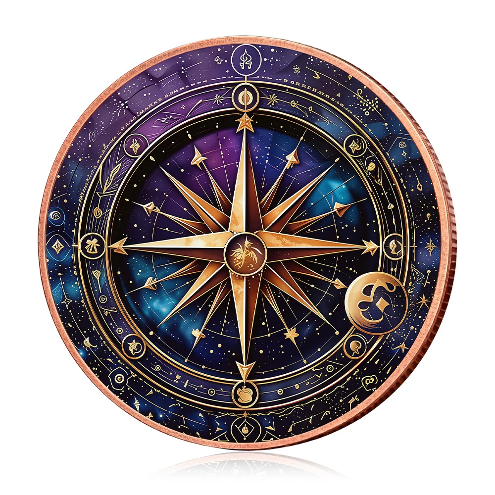 Starry Sky Compass Copper Medal 1 Oz .999 Fine Copper Coin Wind Rose Challenge Coin Collectible Hobby Souvenir Gift