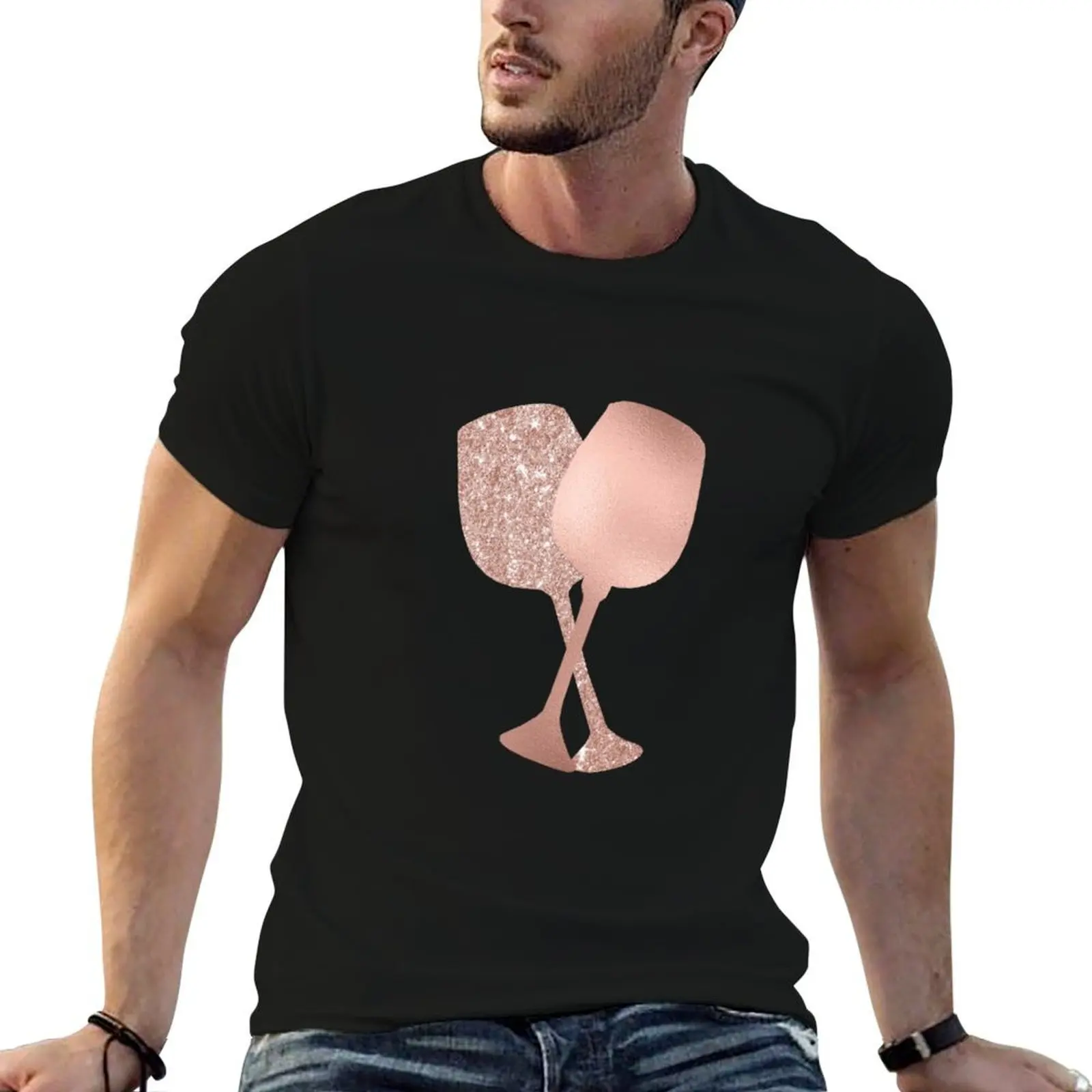 Rose Gold Girly Wine Glasses T-Shirt t shirt man plain cotton t shirt man anime t shirts oversize T-shirt