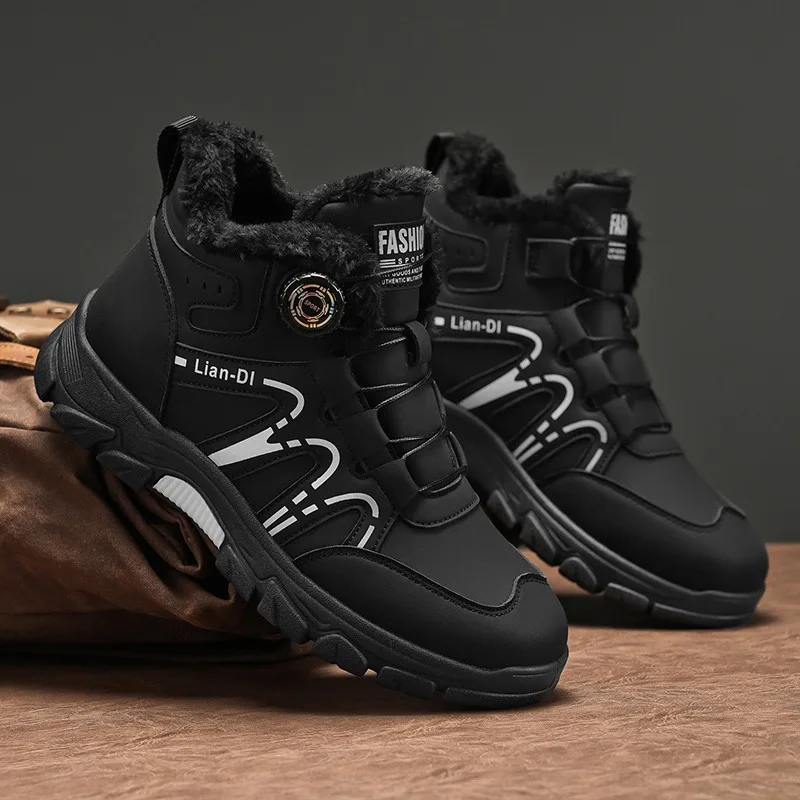 أحذية قطنية سميكة مخملية جديدة لشتاء 2025، أحذية دافئة متعددة الاستخدامات للرجال، أحذية رياضية غير رسمية على الطراز البريطاني