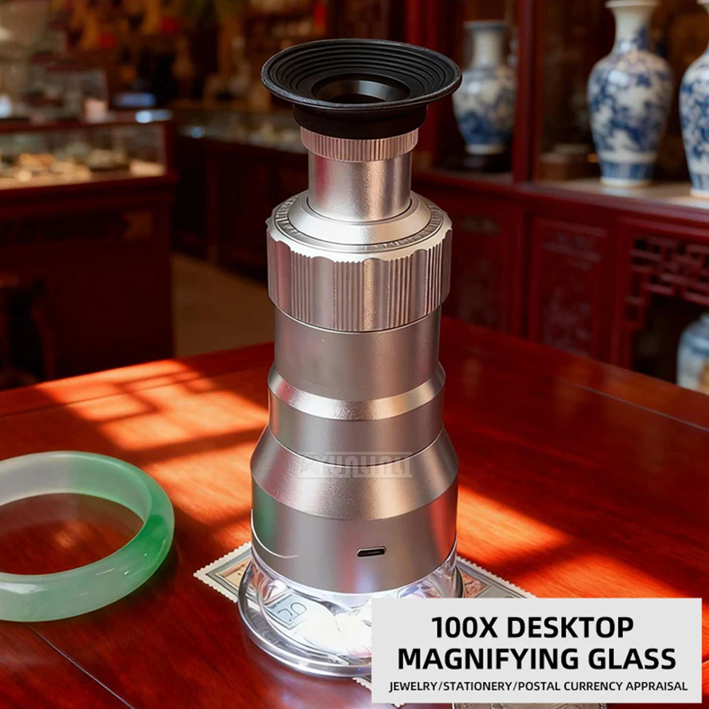 Desktop Magnifier 100x Microscope, Rechargeable, High-definition, 20x, With Scale Printing, For Industrial Mesh Observation