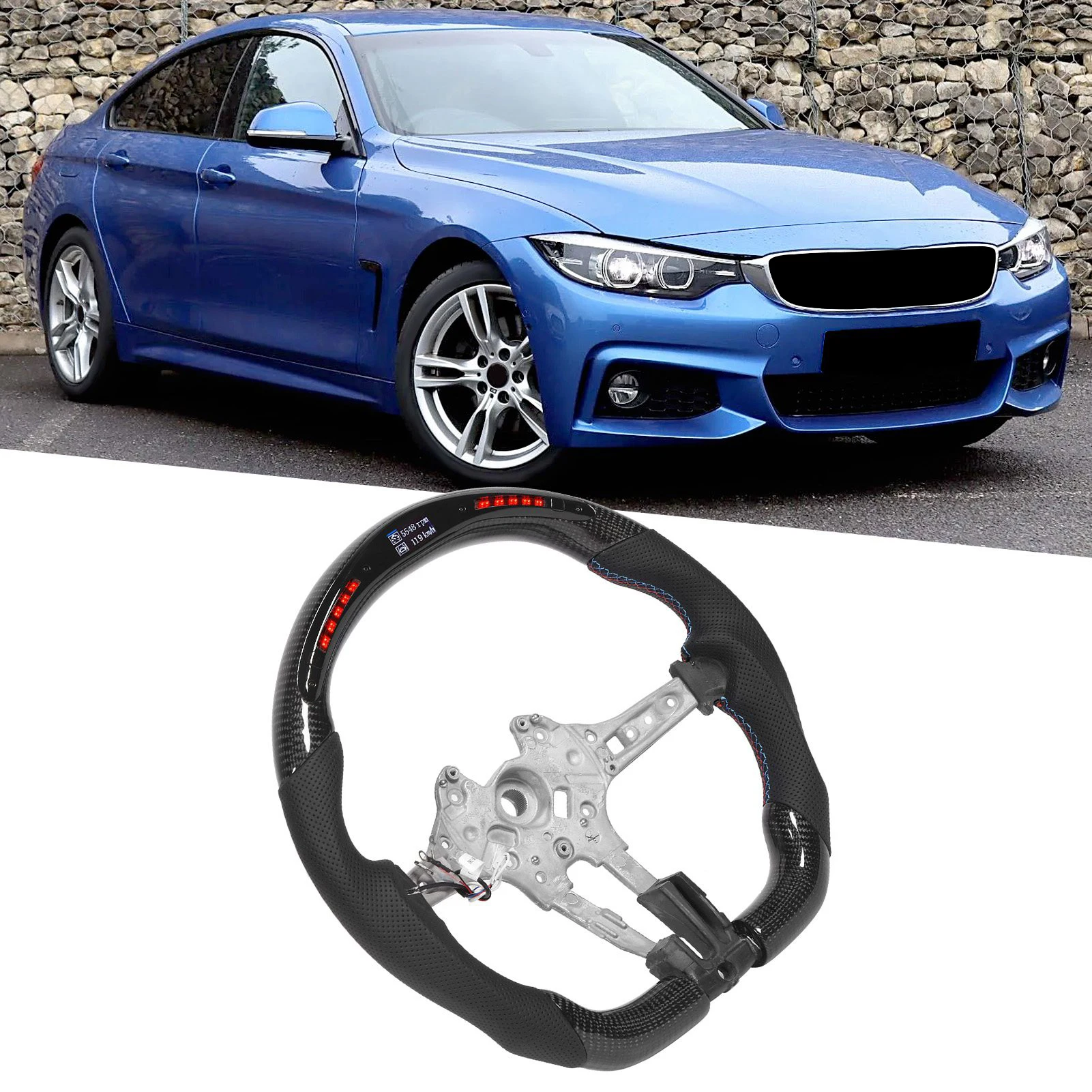 

Carbon LED Shift Lights Display Steering Wheel Perforated Leather Fit for F20 F22 F30 F32 M2 M3 M4 Steering Wheel for M3