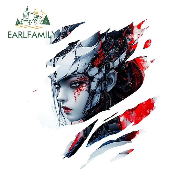 EARLFAMILY Cool Futurism Girl Tear Car Sticker Eye-catching ATV Window Trunk Door Decal Waterproof Sunscreen Car Accessories