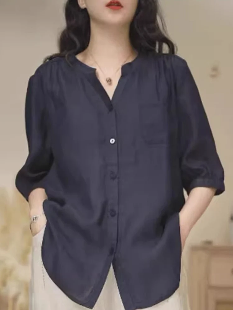 Retro linho algodão irt feminino verão solto fino ajuste casual cinco sve v-ne pequeno topo confortável respirável material fino