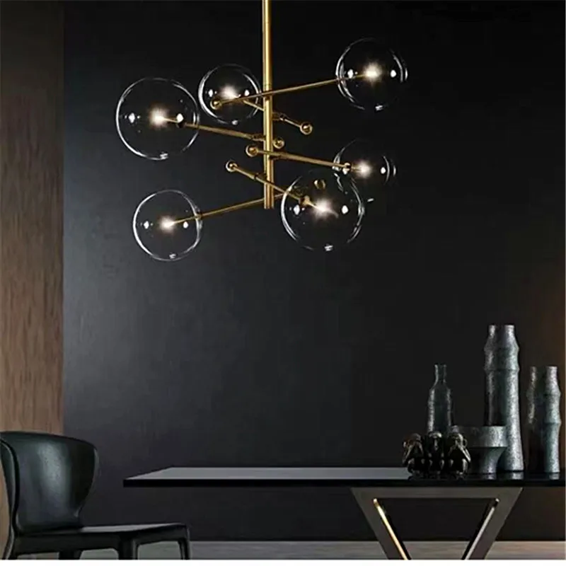 Nordic brass chandelier Black Gold clear glass Art Geometric lamp Living Room Fixture vintage dining room office lighting