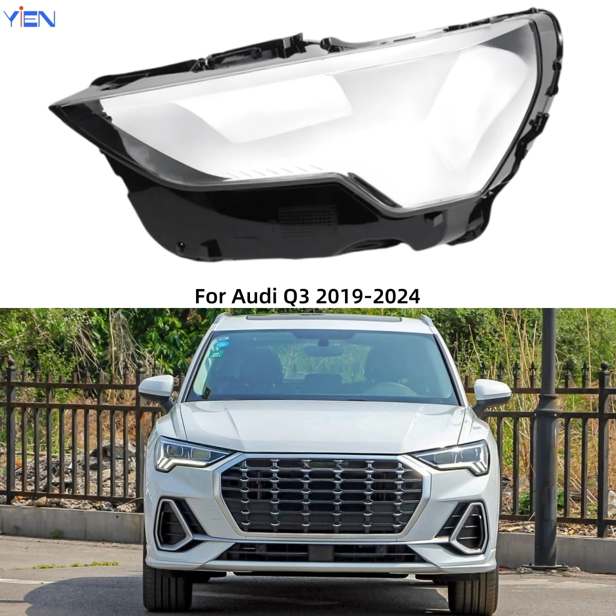 

For Audi Q3 2019 2020 2021 2022 2023 2024 Car Gadgets Lampcover Caps Headlamp Shell Car Front Headlight Lens Cover Lights Shell
