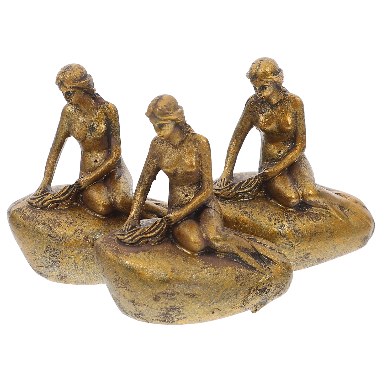 

3pcs Mermaid Sculpture Resin Artistic Home Decor Miniature Garden Accessories Desktop Statue Fish Tank Ornament Gift For Family