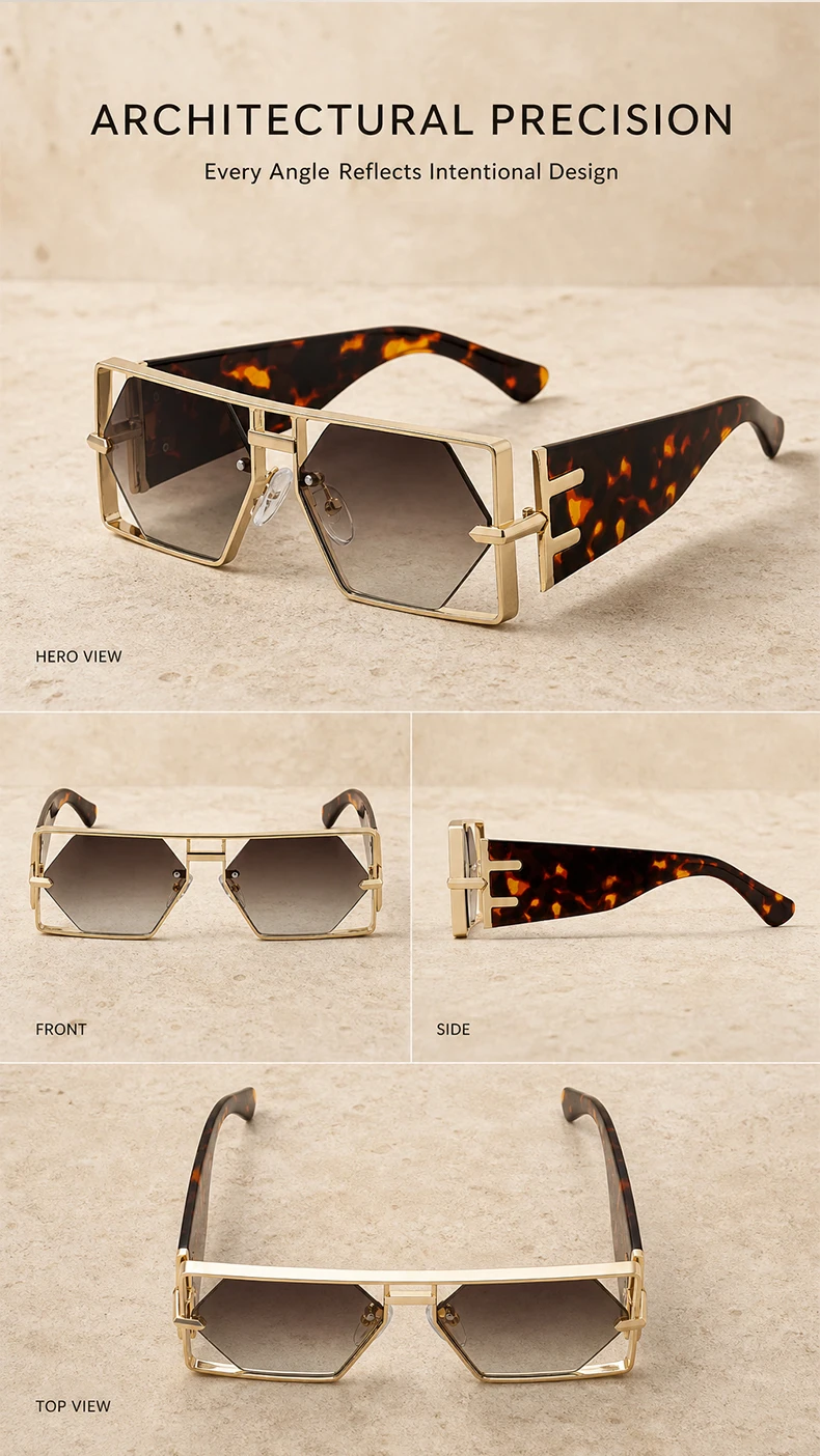 Steampunk Rechteckige Sonnenbrille für Damen und Herren 2026 Luxuriöser Hohler Metallrahmen Sonnenbrillen Vintage Punk Sechseckige Brillen UV400 Schutz – Detail 2