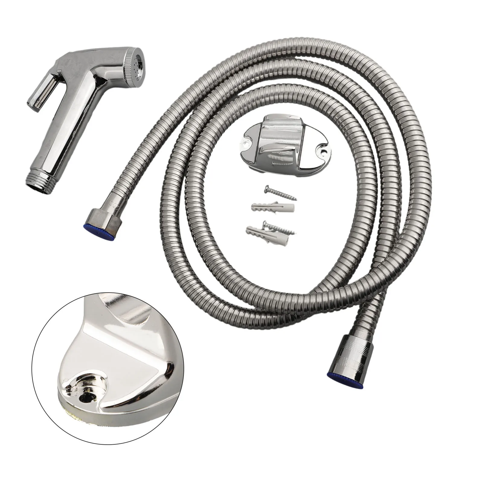 Chrome-Finished Bidet Shower Head with Wall Bracket Stainless Steel Hose and ABS Nozzle for Domestic Toilet Tasks
