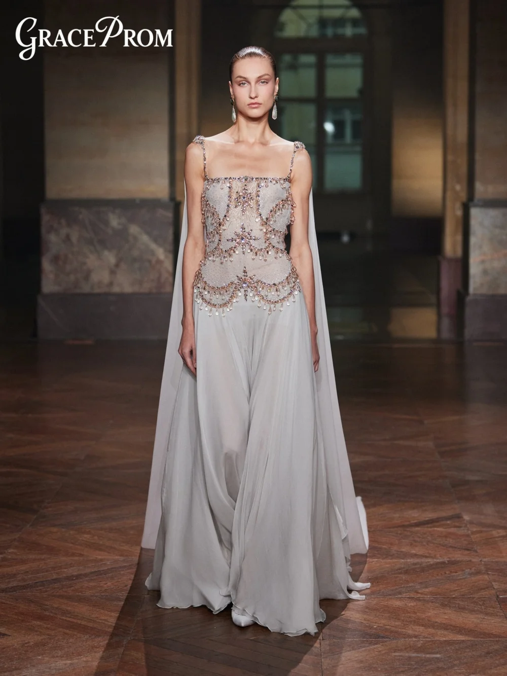

Exquisite Blue Prom Dress 2026 Sparkle Beaded Tassel A Line Evening Gown For Wedding Guest Sheer Cape Party Dress فساتين سهرة