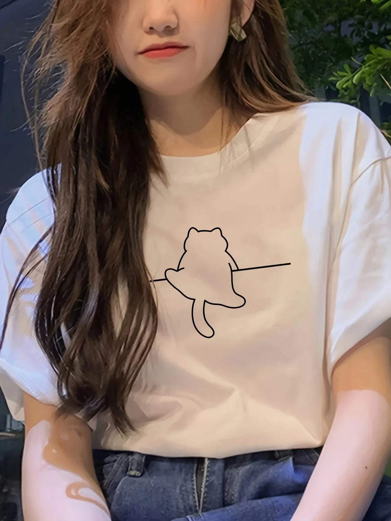 

Повседневный топ с короткими рукавами и круглым вырезом с мультяшным принтом, весенняя повседневная женская одежда в стиле Харадзюку с короткими рукавами, уличная эстетичная одежда