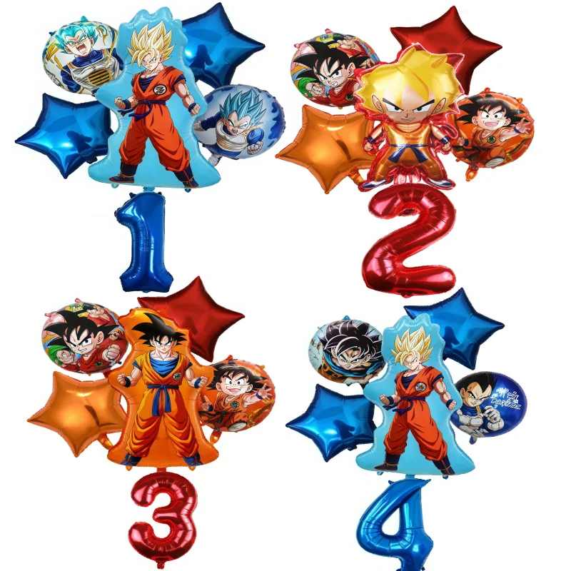 

6pcs A Set Dragoned Ball Theme Party Five pointed star Balloon Round balloon Set for Children Birthday Decorative Products Boys
