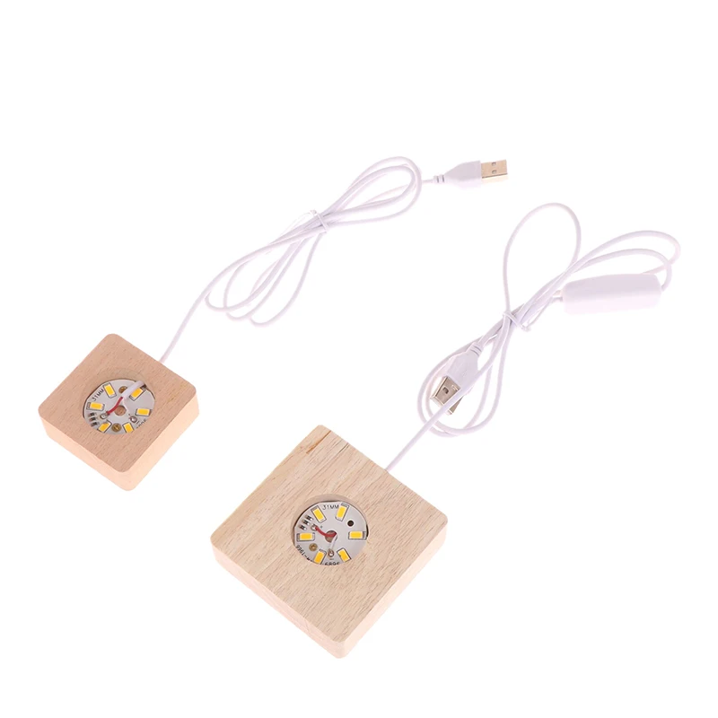 Square Night Light Usb Lamps Holder Diy Lights Holder Desktop Ornaments Decorative Lamp 5/6/7/8/9/10CM Led Solid Wood Lamp