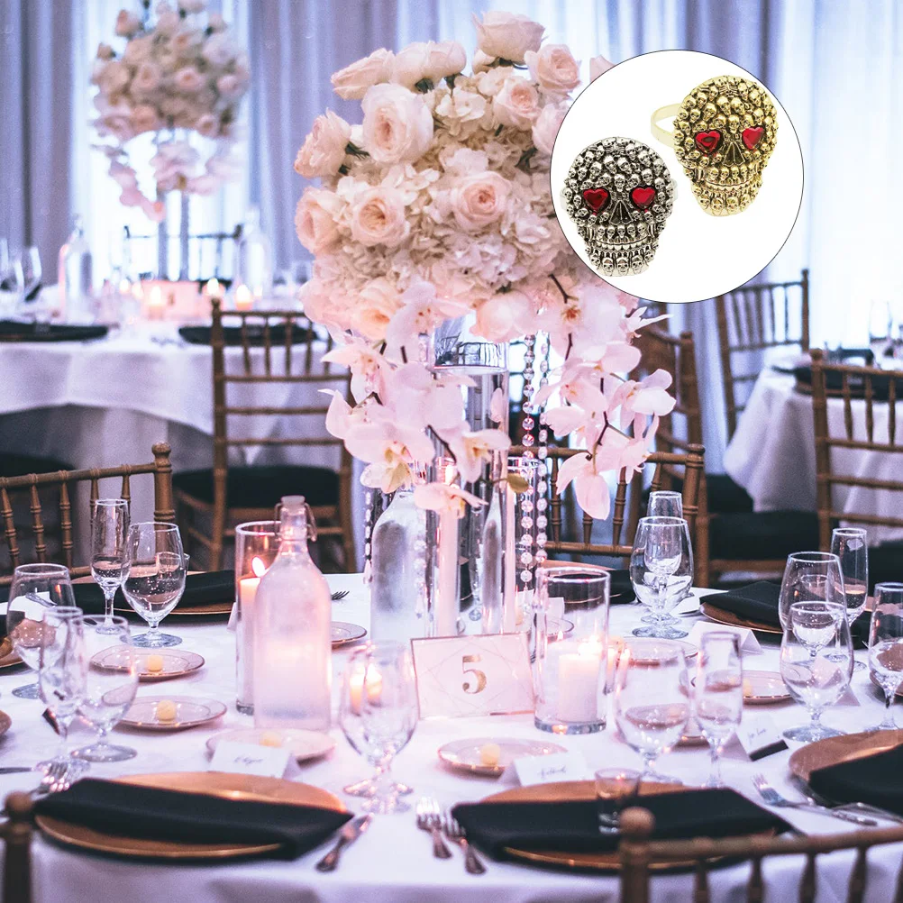 

Fall Skull Napkin Rings Decoration Hand Napkins Metal Plating Process Halloween Tableware Banquet