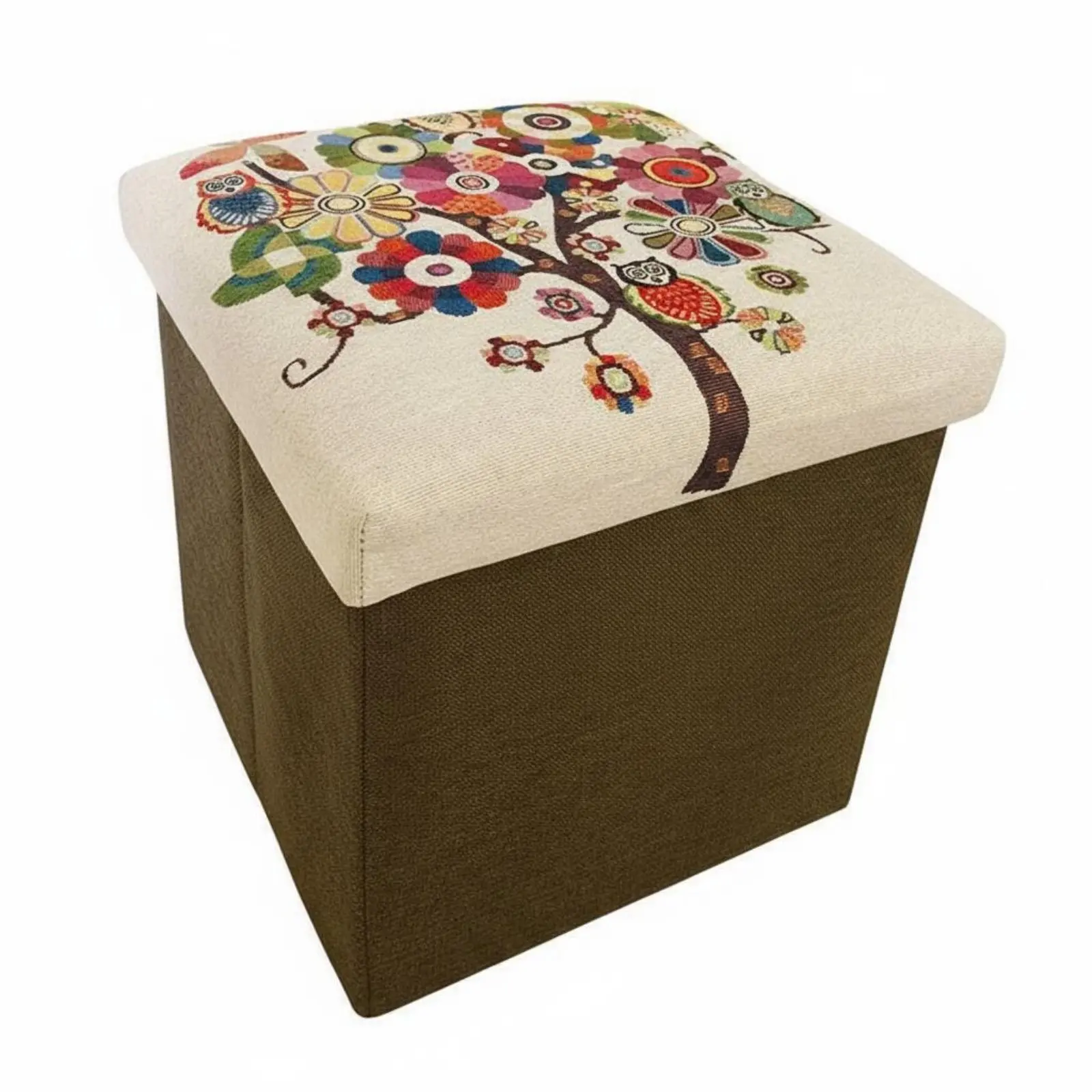 Round Upholstery Ottoman Multi-Functional Storage Stool Space-Saving Bohemian with Design for Students, Adults, Entryway