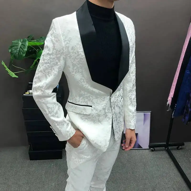 

Костюм жениха, костюм смокинга для курения, костюм для курения Homme Mariage, жаккардовый цветной контраст, 2 предмета, мужской смокинг, свадебный костюм для мужчин