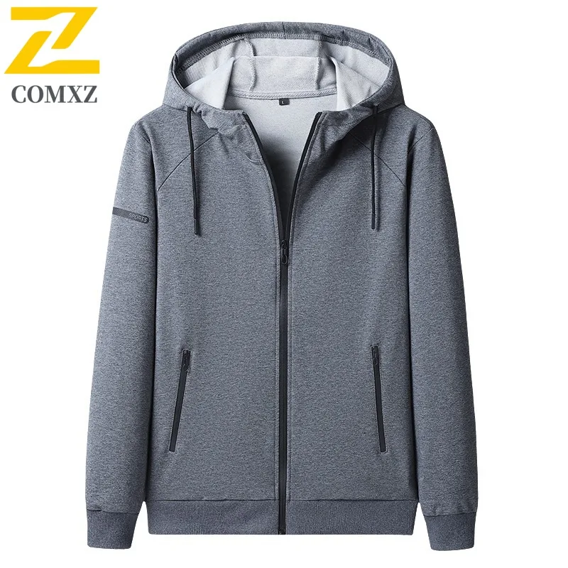 

COMXZ Spring Casual Coat Men Youth Cardigan Hooded Sweatshirt Pure Cotton Jacket Big Size Loose Hoodie lightweight windbreaker