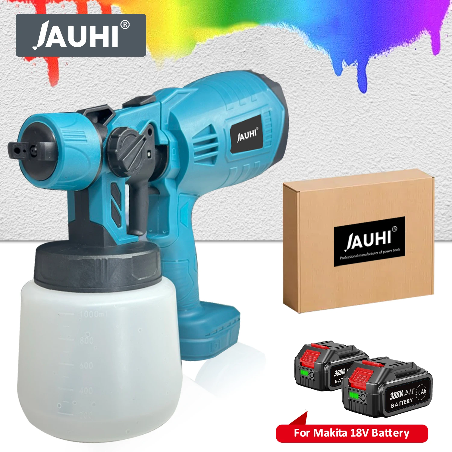 JAUHI-1500W 1000ML Cordless Electric Spray Gun with Battery Household Disinfection Sterilization Portable Paint Sprayer