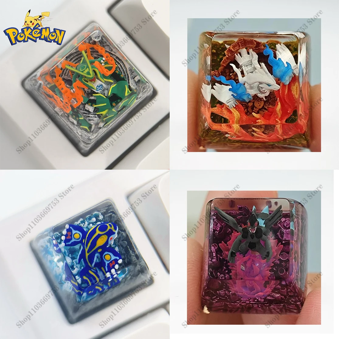 Pokemon Resin Keycap Tao trio Reshiram Zekrom Kyurem Groudon Kyogre Rayquaza Customized Mechanical Keyboard DIY Keys Accessories