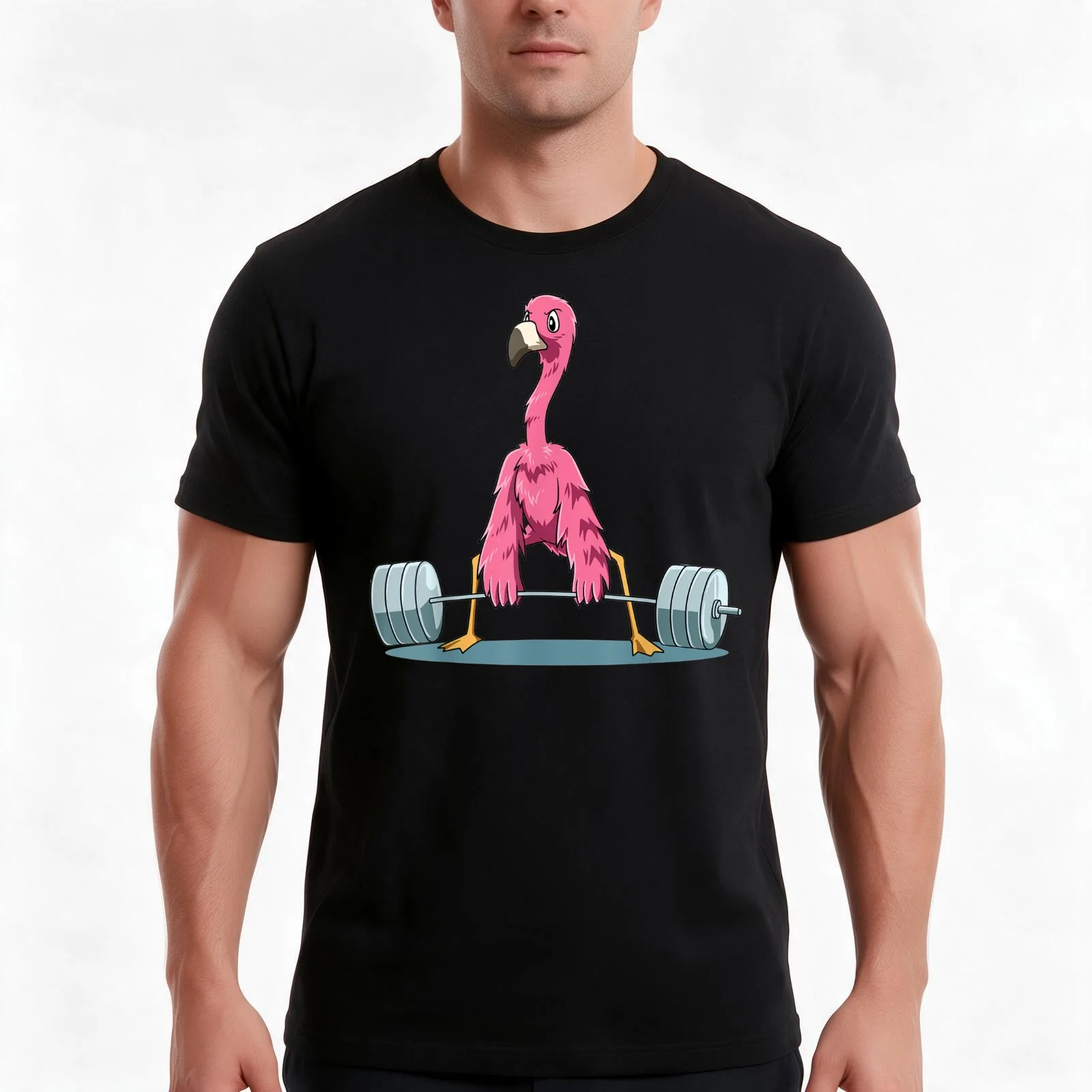 Weightlifting Flamingo Deadlifting Flamingo Powerlifting Gym T-Shirt, Summer Casual Cotton Tee, Oversized Streetwear Tops