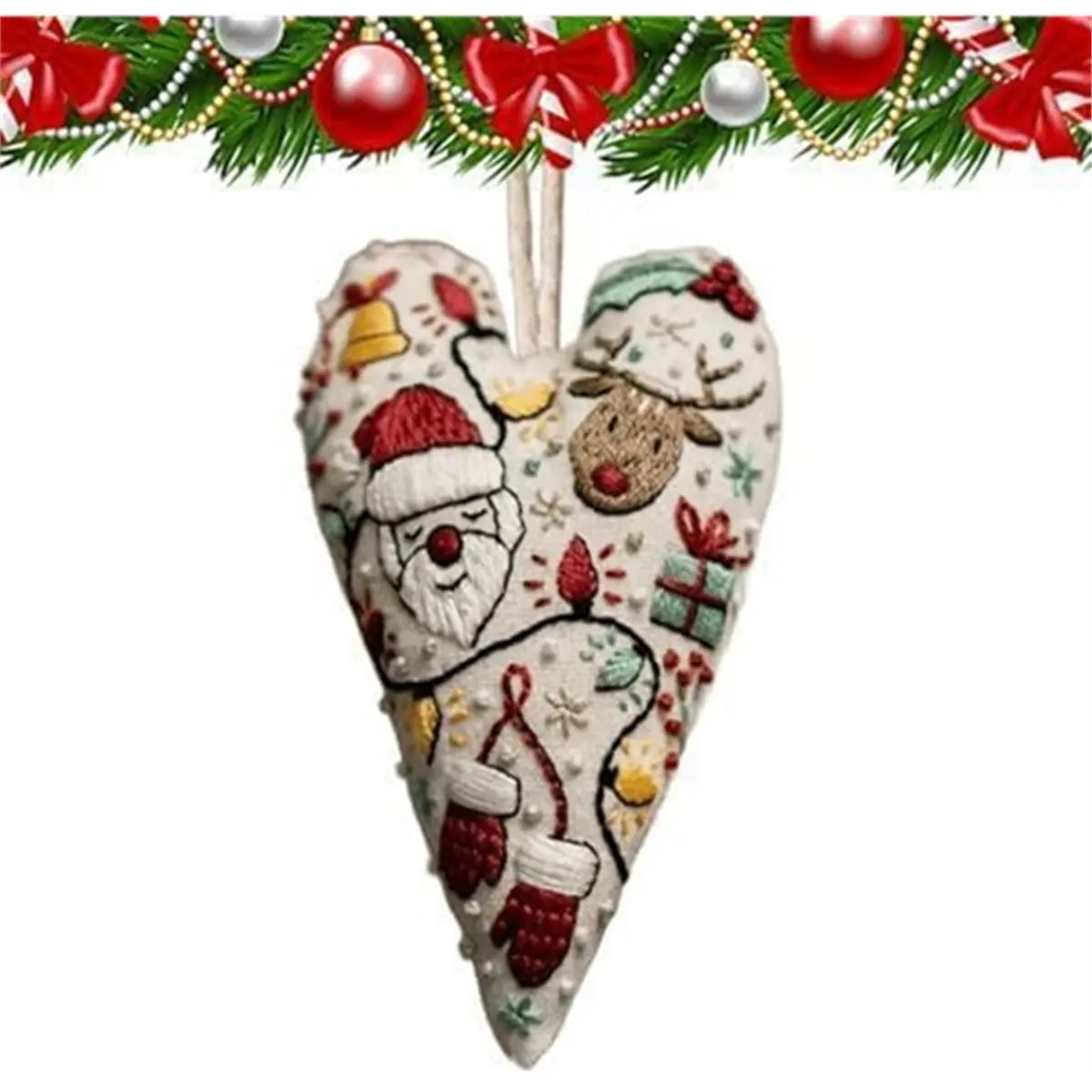 A67T NEW DIY Heart Shaped Hand Embroidered Christmas Ornament Kit, 2026 New Embroidery Christmas Ornament Kits, for Winter Decor