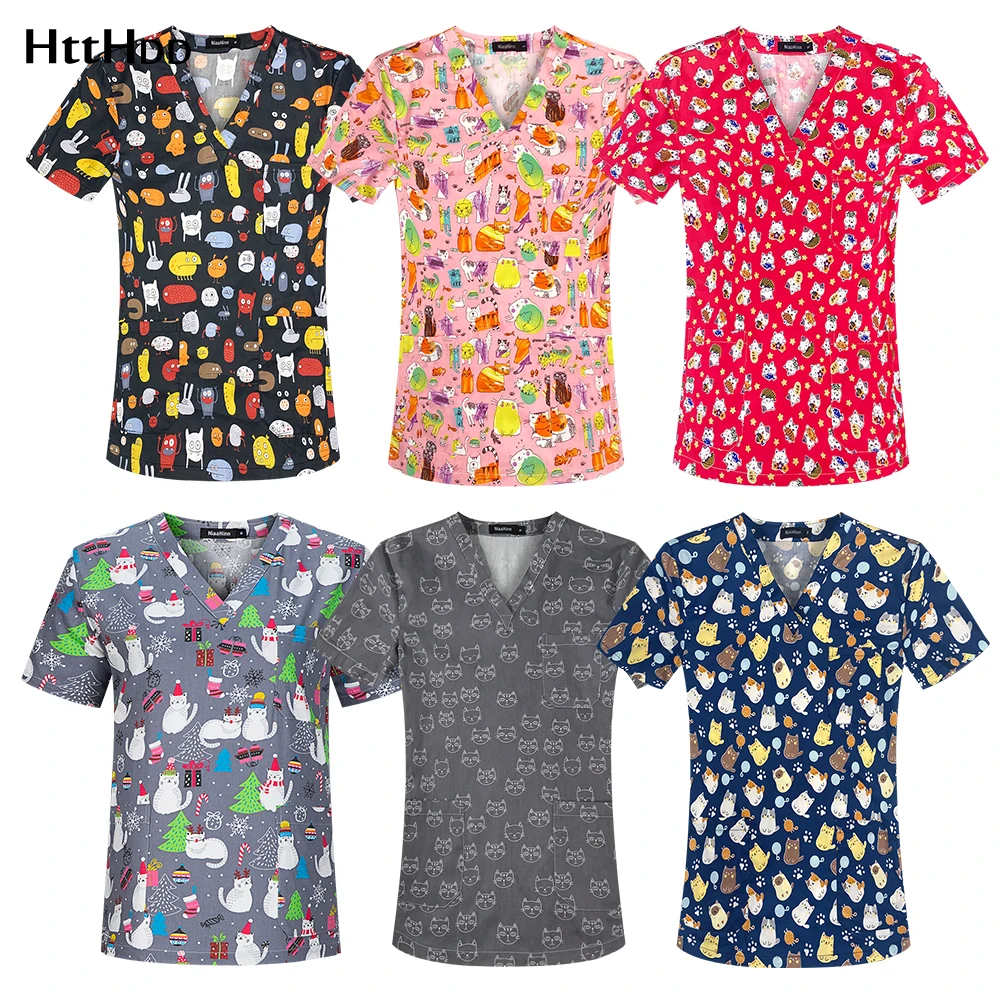 

Spa Uniforms Women Cartoon Printing In Multiple Styles Mens Scrubs Top Pet Clinic Beauty Shop Childbirth Center Uniform Tops New