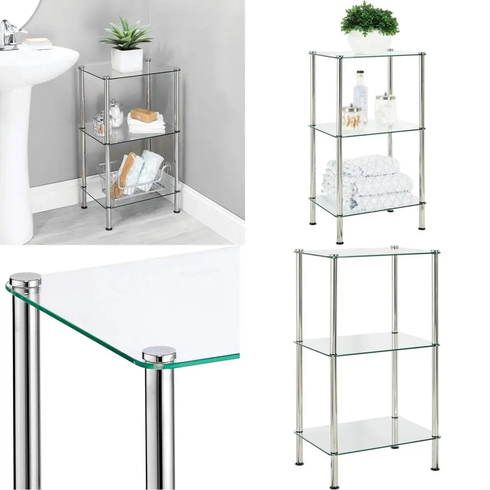 

3-Tier Chrome and Clear Glass Storage Tower for Home, Office, and Bathroom Organization