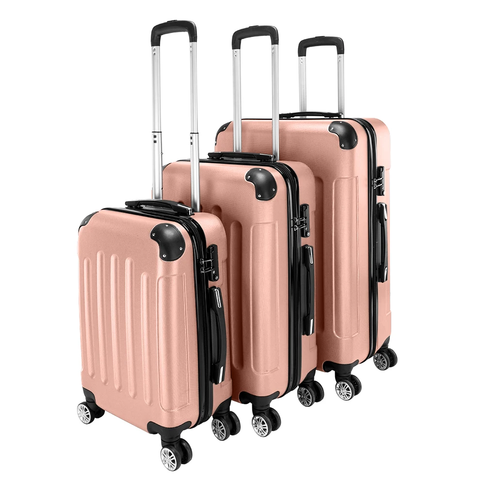 3pcs Rose Gold ABS Luggage Set, 20 Inch+24 Inch+28 inch Rotating Luggage with 360° Wheels and Password Lock, lightweight Women's Travel, Business Travel, Vacation and University Luggage, Stylish Carry image 3