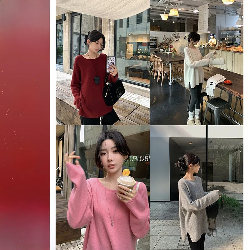 

Ibell Zhang Women's round Ne Knitted Sweater Camere Sl One-Piece Casual Sle Long Sve Winter Faion