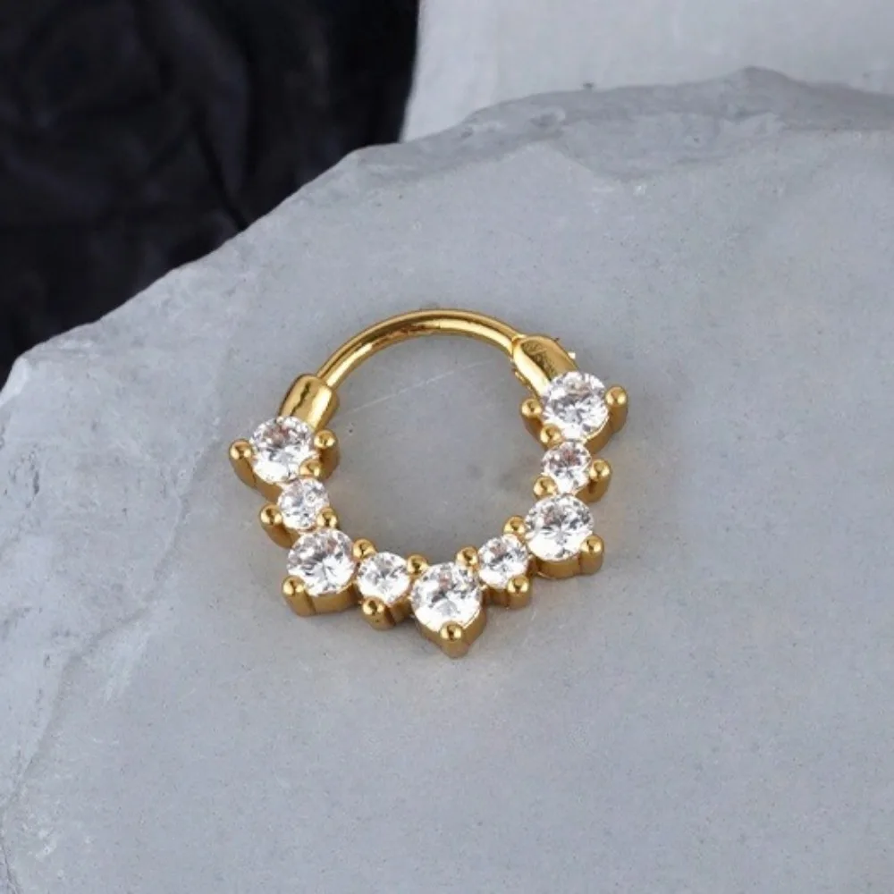 1 STÜCK 316L Edelstahl 16G Nasenring eingelegt mit farbigem Zirkon geschlossenem Ring Nasenring Körperpiercing Ohrring Schmuck 10 mm – Detail 2