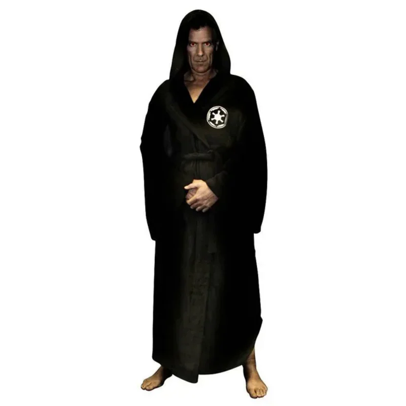 Male Flannel Robe Male With Hooded Thick Star Dressing Gown Jedi Empire Men\'s Bathrobe Winter Long Robe Mens Bath Robes Homewear