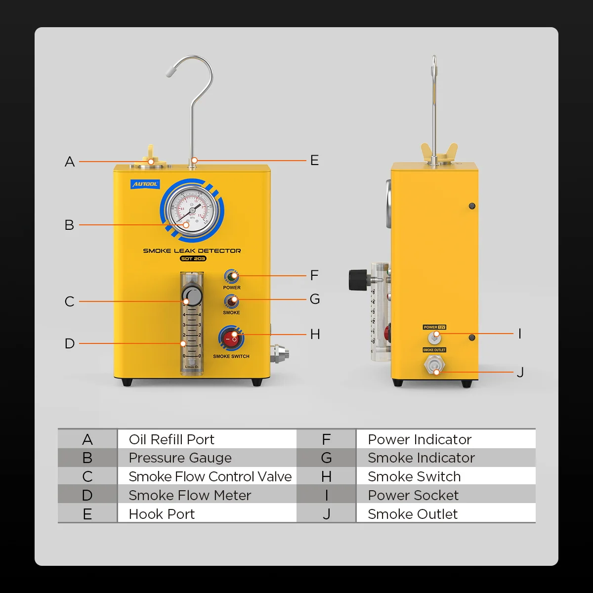 AUTOOL Automotive EVAP Rauchmaschine Lecksucher Rohr-Rauchgenerator Diagnosewerkzeug für Autoreparatur Mit Druckmesser SDT203 – Detail 12