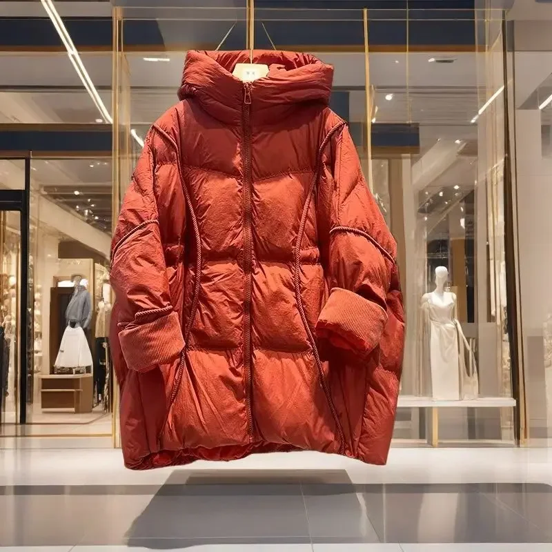 2025 inverno moda feminina jaqueta para deslocamento solto retro oversize com capuz jaqueta