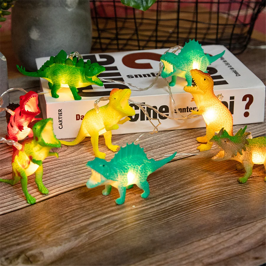 Lampu garis peri karangan bunga Natal dinosaurus 3M 20LED hadiah mainan dinosaurus bertenaga baterai untuk dekorasi kamar anak-anak pesta