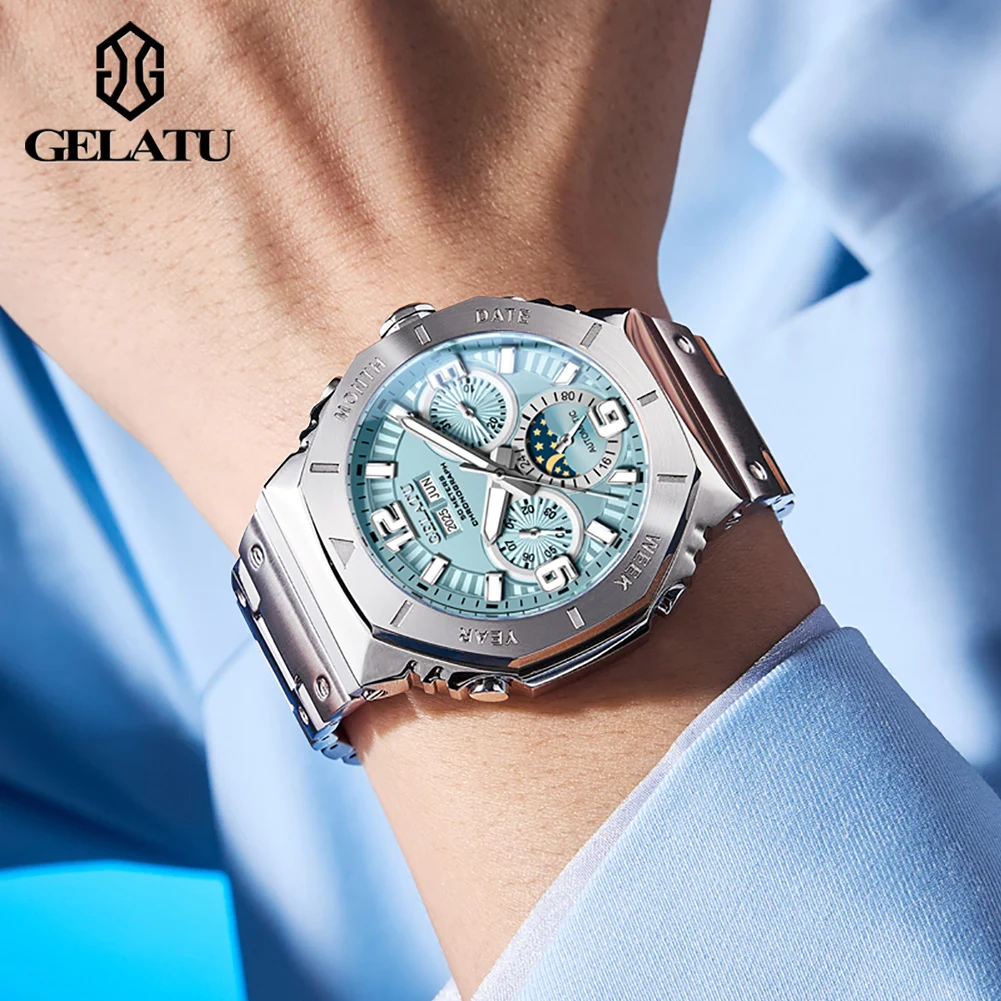 GELATU 6030 Brand original authentic watches for man luxury Gift Box High-end steel belt multifunctional mechanical men's watch