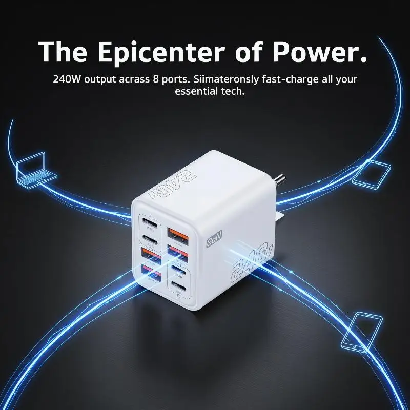 240W GaN USB C Charger Multiport 8 In 1 Charging Adapter High Efficiency Fast Charge Solution For Travel And Work - view 4