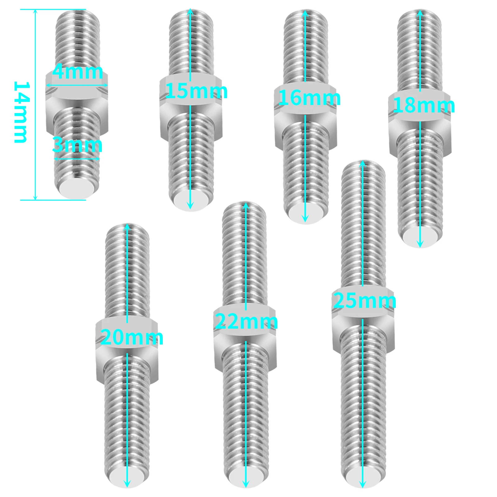 AXSPEED 1 paire en alliage de titane M3 filetage gauche et droit barre filetée à Double tête boulon à tige filetée à Double extrémité 14-50mm