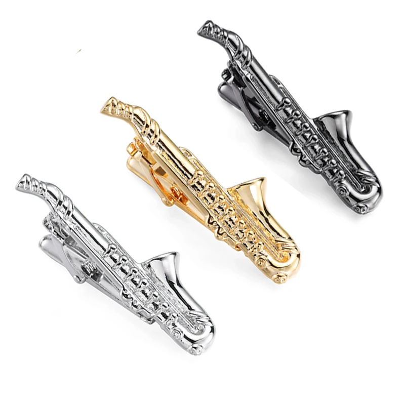 New copper material music three color saxophone tie clip fashion men's wedding tie pin clothing accessories wholesale