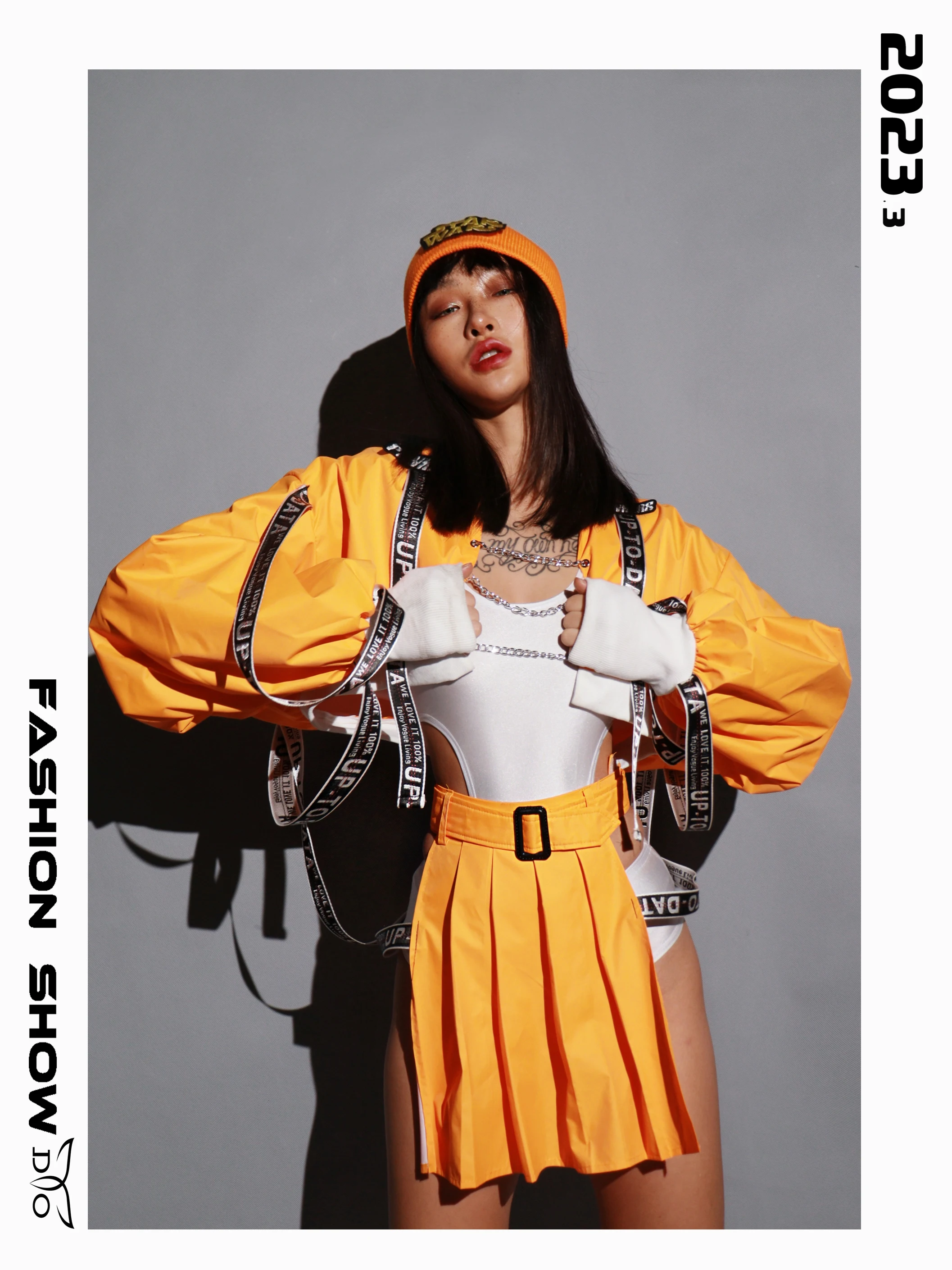 Dj Ds Clubwear pomarańczowy Kpop strój do tańca jazzowego klub nocny Gogo kostium taneczny odzież festiwalowa seksowne body z wycięciem