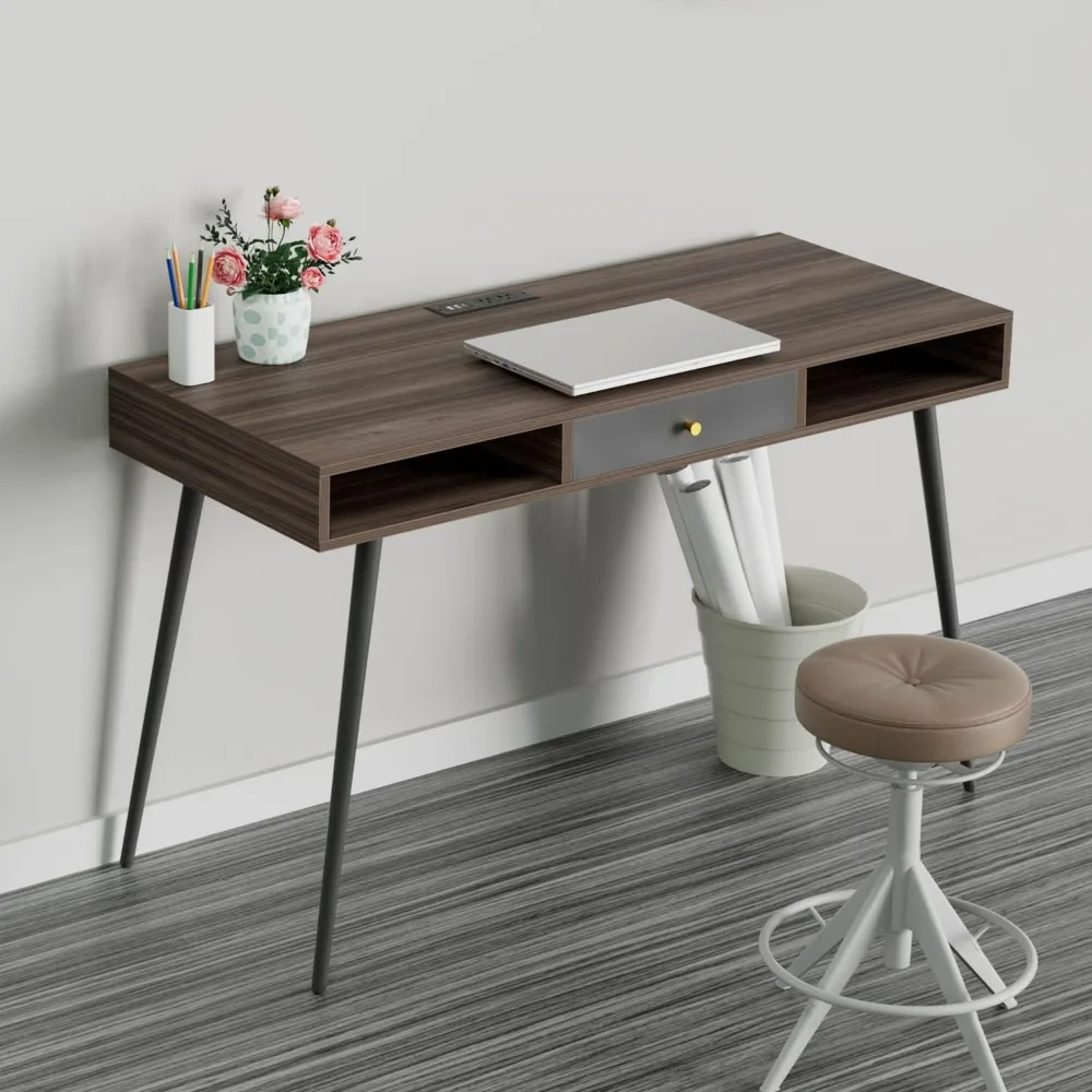 

Computer Writing Desk 46.8'' with Fast Charge USB Port & Power Outlet, Mid-Century Modern Study PC Desk with Type-C Ports Charg