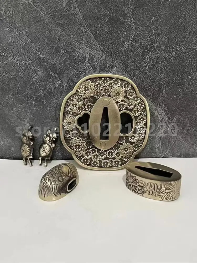 A Set Beautiful Brass Tsuba Handguard Guard Copper Fuchi Kashira Menuki For Real Japanese Japan Samurai Katana Sword Fittings - view 2