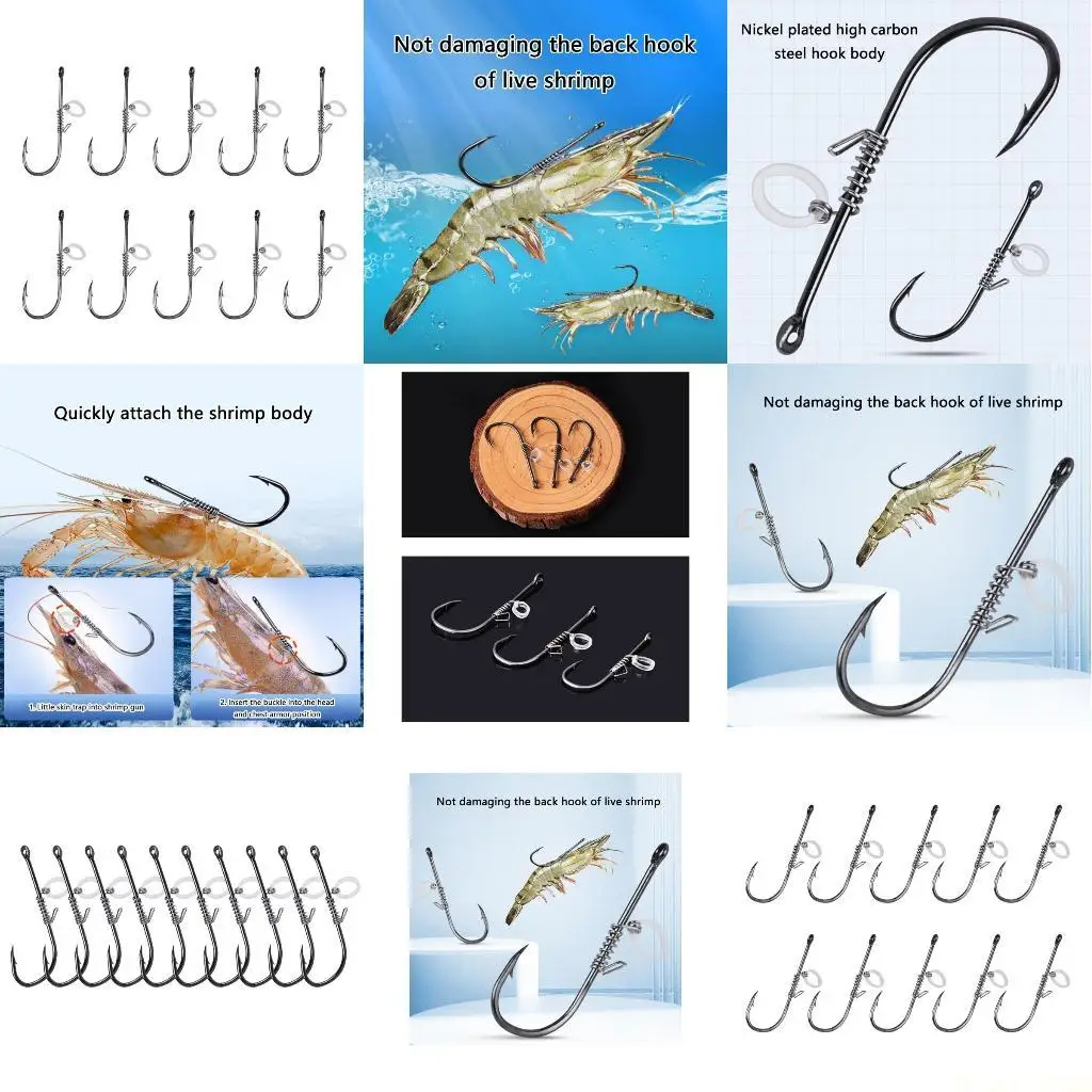 

M5TC 10Pcs Fishing Live Fish Hook Fishing Barbed Fishhook Live Shrimp Fixing Hook