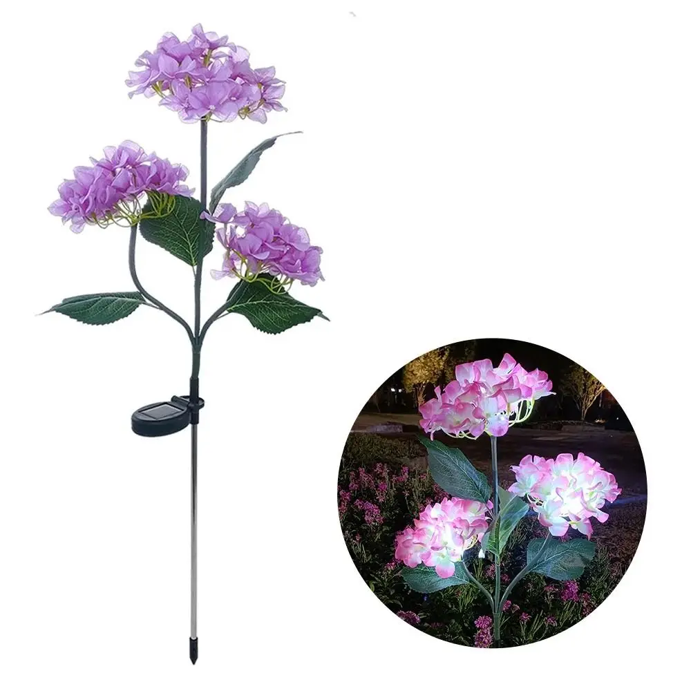 3Head Solar Led Light Simulated Hydrangea Flower Outdoors Lawn Mounted Lights Artificial Flower Floor Lamp