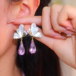New Fashion Trend Unique Design Elegant Delicate Zircon Butterfly Pendant Earrings Women Jewelry Wedding Party Gifts Wholesale