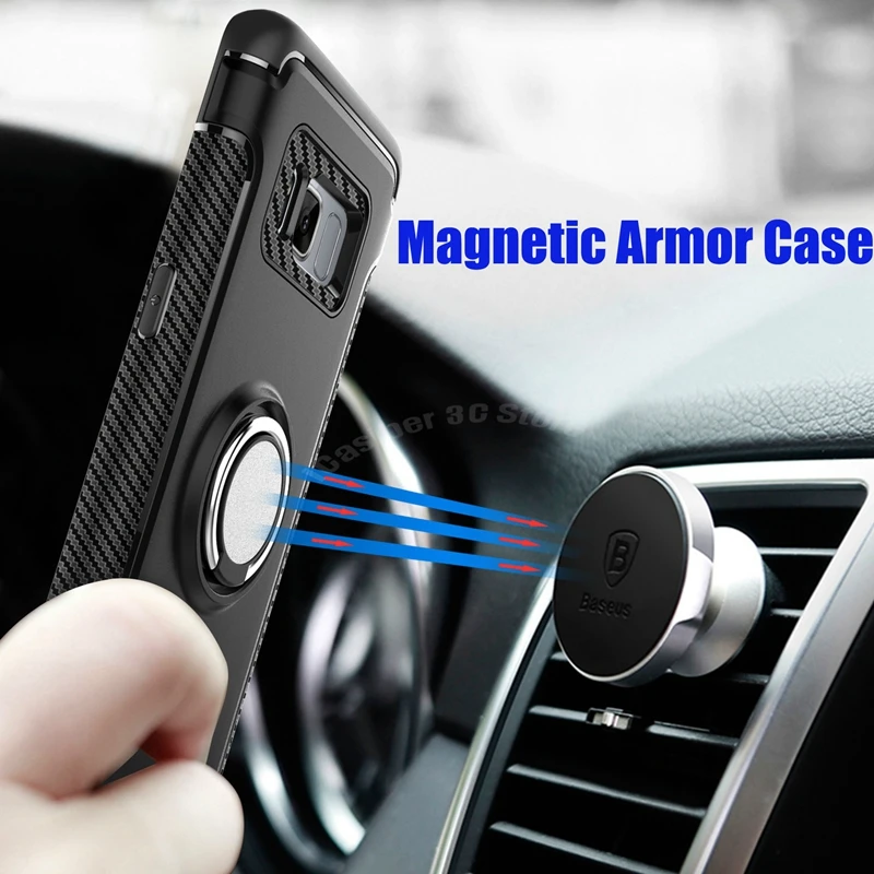 

100 DHL iCasiber Hard Plastic Case For Samsung Galaxy S7 S7 Edge Metal Finger Ring case For Samsung S8 S8 Plus Note 8 Kickstand