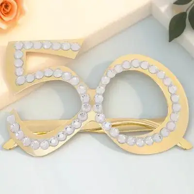 

1Pair Number Birthday Glasses Rhinestone Plastic Frame Birthday Party Photo Booth Prop for Adults Celebration Decor