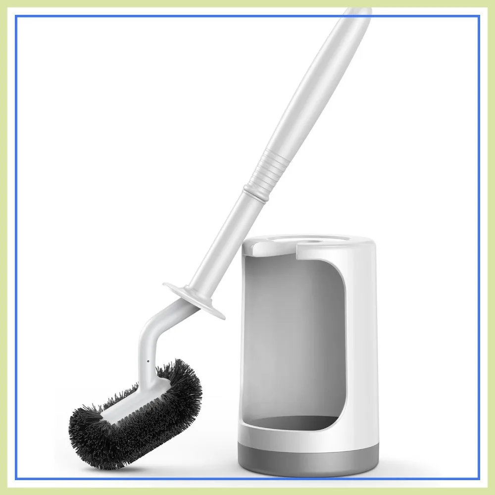 

Curved Toilet Bowl Brush Set with Holder, Compact Design for Deep Cleaning Under Rim, Modern Bathroom Accessories, White 1 Pack