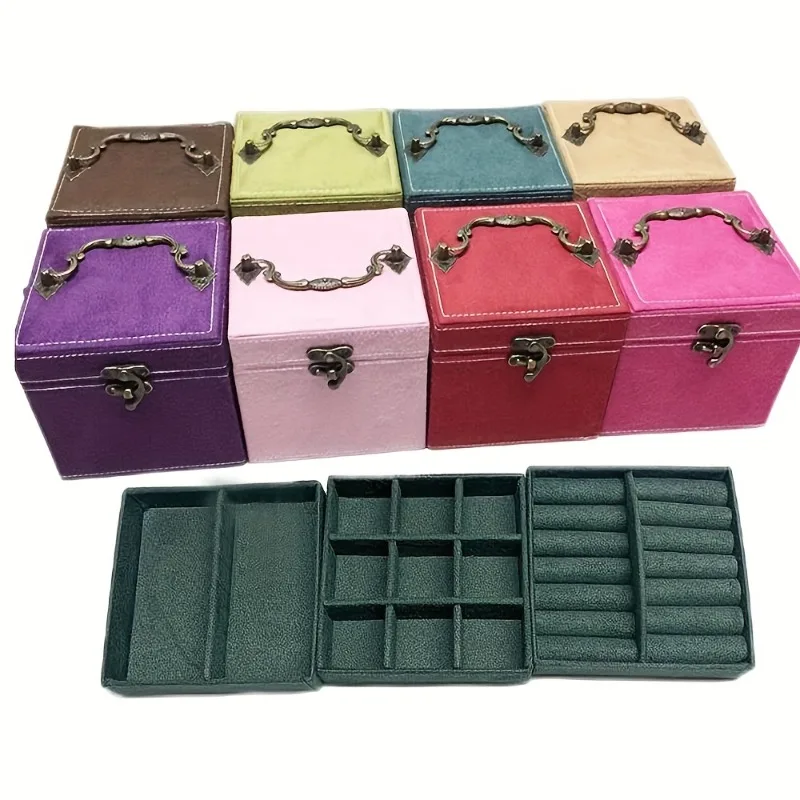 1 stücke Schmuck Lagerung Box Imitation Wildleder Drei-schicht Fach Schmuck Lagerung Box Ring Armband Halskette Multi-farbe optional