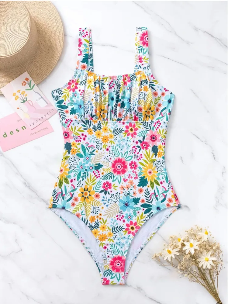 Sexy Swimwear Women 2024 Bikini One-Piece Swimsuit Woman Bodysuit Floral Print Swimming Suit Beach Wear Bathing Suit Monokini